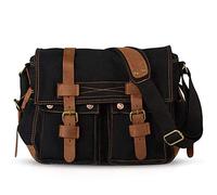 VARLIVOO Vintage Sacs bandoulière Homme Sac Messager pour Hommes Sacs pour Ordinateur Portable 14" Cartable Briefcase Travail L'école Toile Noir