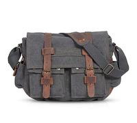 VARLIVOO Vintage Sacs bandoulière Homme Sac Messager pour Hommes Sacs pour Ordinateur Portable 14" Cartable Briefcase Travail L'école Toile Gris