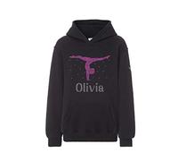 Varsany Justaucorps de danse à capuche pour fille avec strass - Personnalisable - Pour anniversaire - Pour fille, Noir/rose vif., 11-13 ans