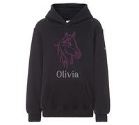 Varsany Sweat à capuche licorne personnalisable pour fille - Justaucorps de danse - Vêtements pour enfants - Anniversaire pour enfants, Noir - Rose vif, 9-10 ans