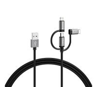 VARTA 3en1 Speed Charge & Sync Câble USB A vers Micro USB, USB Type C, Lightning ,MFI, 2m 60W, câble charge rapide, durable en nylon tressé et aluminium, adaptées pour smartphones, tablettes, noir