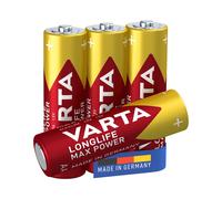Varta Alcaline AA - LR6/AM3/MN1500 - Blister 4 Piles 1.5V - Dimensions pile 14.5x50.5mm, Poids 23.8g - Fabrication Allemande