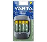 VARTA Chargeur de Piles, incl. 4X AA 2100mAh, chargeur pour piles AA/AAA rechargeables, Eco Charger, chargement à un seul emplacement, fabriqué avec 50% de matière bioplastique