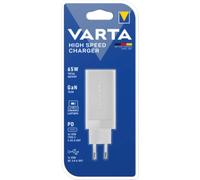 VARTA Chargeur Mural 65W GaN USB-C Blanc, 3 Ports: 2x USB-C PD + USB-A QC