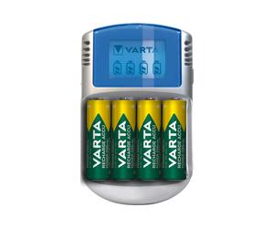 Varta Chargeur POWERLCD 57070-201-451 pour AA/AAA NiMH, 4 Piles AA 2600mAh incluses, Secteur/Allume-cigare/USB, Ecran LCD, 100-240V, avec Adaptateur Secteur