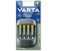 VARTA Chargeur de Piles, incl. 4X AA 2100mAh, chargeur pour piles AA/AAA rechargeables, Eco Charger, chargement à un seul emplacement, fabriqué avec 50% de matière bioplastique