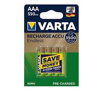 Varta Endless Energy AAA Micro Ni-Mh Rechargeable Battery, 4-pack, 550 mAh - up to 3,500 charging cycles, low self-discharge, pre-charged and Ready2Use - rechargeable without memory effect