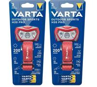 Varta Lampe Frontale LED incl. 3x piles AAA, Outdoor Sports H20 Pro, torche frontale, trois modes d'éclairage, étanche aux éclaboussures, dimmable, à tête pivotante, rouge (Lot de 2)