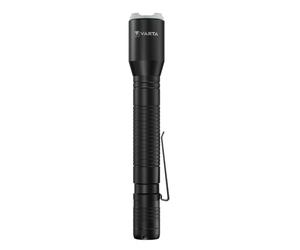 VARTA Lampe Torche LED incl. 2x Piles AAA, Aluminium Light F20 Pro, lampe de poche à trois modes d'éclairage, lumière avec corps en aluminium, poignée texturée, antichoc, Noir
