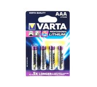 Varta Pack 4 Piles AAA Lithium Usage Unique 1.5V 1100mAh Cylindrique - Dimensions Pile : 44.5x10.5mm - Poids Pile : 7.7g - Réf. 06103-301-404