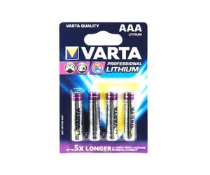 Varta Pack 4 Piles AAA Lithium Usage Unique 1.5V 1100mAh Cylindrique - Dimensions Pile : 44.5x10.5mm - Poids Pile : 7.7g - Réf. 06103-301-404