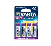 Varta Pack 4 Piles Lithium AA 1.5V 2900mAh - Dimensions 1.45x50.5mm - Usage Unique - Facteur Forme Cylindrique - Poids 14.5g - Réf 06106-301-404