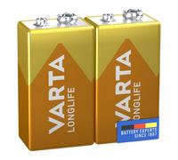 VARTA Piles 9V, Lot de 2, Longlife, alcalines 9 V | 6LP3146, pile bloc longue durée, conservation jusqu'à 10 ans, pour détecteur de fumée, appareils de mesure