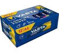 VARTA Piles AA, lot de 12, Longlife Power, Alcalines, 1,5V, Cube, emballage recyclé à 90%, adaptées aux jouets, souris sans fil, lampes de poche, Made in Germany