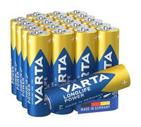 VARTA Piles AA, lot de 20, Longlife Power, Alcalines, 1,5V, emballage recyclé à 90%, adaptées aux jouets, souris sans fil, lampes de poche, Made in Germany