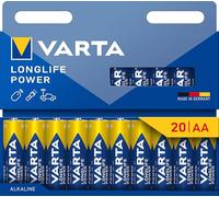 VARTA Piles AA, lot de 20, Longlife Power, Alcalines, 1,5V, emballage recyclé à 90%, adaptées aux jouets, souris sans fil, lampes de poche, Made in Germany