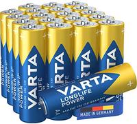 VARTA Piles AA, lot de 20, Longlife Power, Alcalines, 1,5V, pour jouets, souris sans fil, lampes de poche, Made in Germany