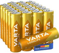 VARTA Piles AA, lot de 24, Longlife, Alcalines, 1,5V, adaptées aux télécommandes, réveils, radios, horloges murales, Made in Germany