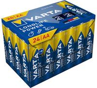 VARTA Piles AA, lot de 24, Longlife Power, Alcalines, 1,5V, Cube, emballage recyclé à 90%, adaptées aux jouets, souris sans fil, lampes de poche, Made in Germany