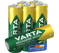 VARTA Piles AA, rechargeables, lot de 6, Recharge Accu Power, 2100 mAh Ni-Mh, sans effet mémoire, préchargées, prêtes à l'emploi