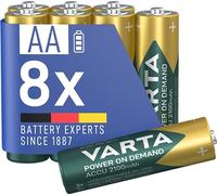 VARTA Piles AA, rechargeables, lot de 8, Power on Demand, 2100 mAh Ni-Mh, préchargées, prêtes à l'emploi
