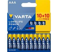 VARTA Piles AAA, 10+10 (lot de 20), Longlife Power, Alcalines, 1,5V, emballage recyclé à 90%, adaptées aux jouets, souris sans fil, lampes de poche, Made in Germany