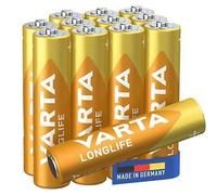 VARTA Piles AAA, lot de 12, Longlife, Alcalines, 1,5V, adaptées aux télécommandes, réveils, radios, horloges murales, Made in Germany