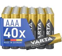VARTA Piles AAA, lot de 40, Power on Demand, Alcalines, 1,5V, emballage écologique, pour accessoires informatiques, Smart Home, lampes de poche, Made in Germany