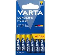 VARTA Piles AAA, lot de 6, Longlife Power, Alcalines, 1,5V, emballage recyclé à 90%, adaptées aux jouets, souris sans fil, lampes de poche, Made in Germany