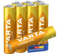 VARTA Piles AAA, lot de 8, Longlife, Alcalines, 1,5V, adaptées aux télécommandes, réveils, radios, horloges murales, Made in Germany