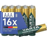 VARTA Piles AAA, rechargeables, lot de 16, Recharge Accu Power on Demand, batterie rechargeable, 1000 mAh Ni-MH, sans effet mémoire, préchargées, prêtes à l'emploi