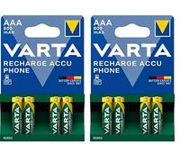 VARTA Piles AAA, Rechargeables, Lot de 8, Recharge Accu Phone, 800 mAh Ni-MH, prêtes à l'emploi, adaptées aux téléphones sans Fil