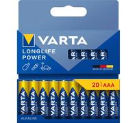 Varta Piles AAA Longlife Power – Alcalines 1,5V, lot de 20, emballage 90% recyclé, pour jouets