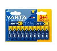 VARTA Piles AA, 8+4 (lot de 12), Longlife Power, Alcalines, 1,5V, emballage recyclé à 90%, adaptées aux jouets, souris sans fil, lampes de poche, Made in Germany