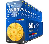 VARTA Piles auditives type 10, jaune, lot de 60, Power on Demand batteries pour Amplificateur Appareil Auditif, pour Aide Auditive, Made in Germany [Exclusif sur Amazon]