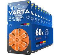 VARTA Piles auditives type 13, orange, lot de 60, Power on Demand batteries pour Amplificateur Appareil Auditif, pour Aide Auditive, Made in Germany [Exclusif sur Amazon]