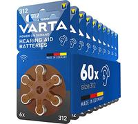 VARTA Piles auditives type 312, brun, lot de 60, Power on Demand batteries pour Amplificateur Appareil Auditif, pour Aide Auditive, Made in Germany [Exclusif sur Amazon]