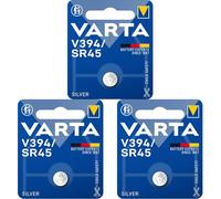 VARTA Piles Bouton V394/SR45 oxyde d'argent, Lot de 3, Silver Coin, 1,55V, Emballage sécurisé pour Les Enfants, pour Montres, clés de Voiture, télécommandes, Made in Germany