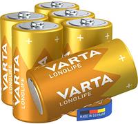 VARTA Piles C, Lot de 6, Longlife, alcalines 1,5 V | Format LR14, Made in Germany, conservation jusqu'à 10 ans, pour télécommande, horloge murale, radio, réveil ou lampe torche