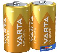 VARTA Piles D Mono, lot de 2, Longlife, Alcalines, 1,5V, adaptées aux télécommandes, réveils, radios, horloges murales, Made in Germany