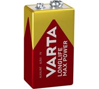 VARTA Piles Pile Bloc 9V, lot de 1, Longlife Max Power, Alcaline, pour détecteurs d'incendie, détecteurs de fumée, microphones