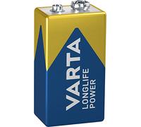 VARTA Piles Pile Bloc 9V, lot de 1, Longlife Power, Alcaline, pour détecteurs d'incendie, détecteurs de fumée, microphones