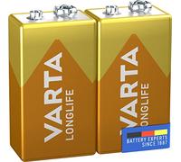 VARTA Piles Pile Bloc 9V, lot de 2, Longlife, Alcalines, pack de stockage, pour détecteurs de fumée, alarmes incendie