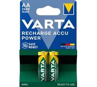 VARTA Piles rechargeables AA, lot de 2, Recharge Accu Power, 2600 mAh Ni-MH, sans effet mémoire, préchargées, prêtes à l'emploi