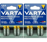 VARTA Piles Rechargeables AAA, Lot de 8, Recharge Accu Recycled, 800 mAh Ni-MH, fabriquées avec 21% de matériaux recyclés, préchargées, prêtes à l'emploi