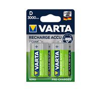 Varta Rechargeable NiMH D 1.2V 3000mAh - Pack de 2 Batteries - Dimensions 3.42cm x 6.15cm - Poids 73g - Conditionnement Blister - Référence 56720-101-402