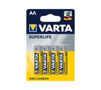 Varta Superlife - Pile AA Zinc-Carbone 1.5V - Dimensions 50.5x1.45cm - Poids 16.7g - Pack de 4 piles en Blister - Référence 02006-101-414