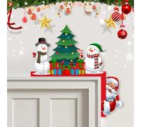 Vartegas Cadre de porte décoratif en bois - Décoration de Noël - Cadre de porte - Père Noël - Décoration de porte de Noël - Amusante pour murs, portes, fenêtres (H)
