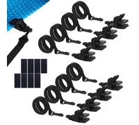 Vartegas Lot de 2 sangles de maintien pour enrouleur de piscine - Avec corde + clip dentelé + sangle fixe pour système d'enroulement de film de piscine - Kit fixe pour bâche solaire