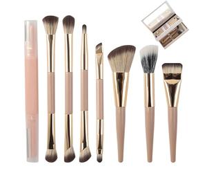 Vartegas Lot de 8 pinceaux de maquillage pour fard à paupières avec étui en polyuréthane pour fard à paupières, sourcils, eye-liner (doré) (A)